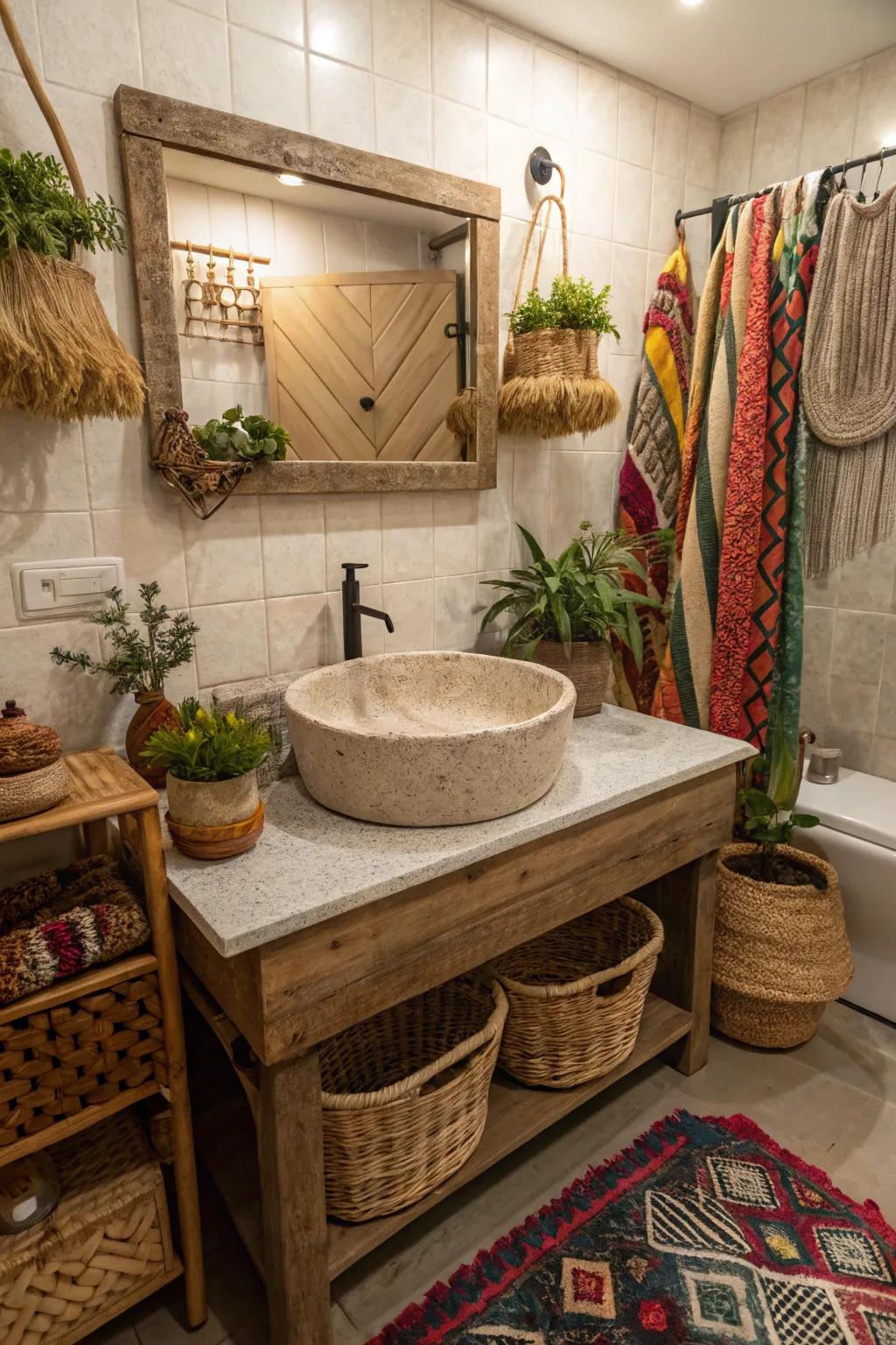 A unique farmhouse sink serves as a stylish and functional feature.