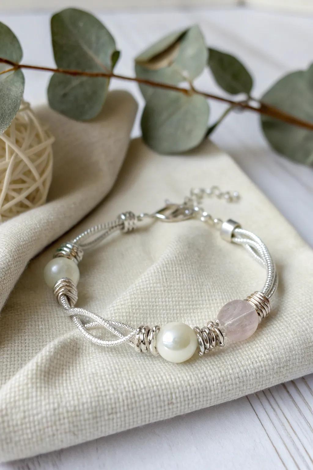 Discover the elegance of wire-wrapped artistry with this sophisticated bracelet.
