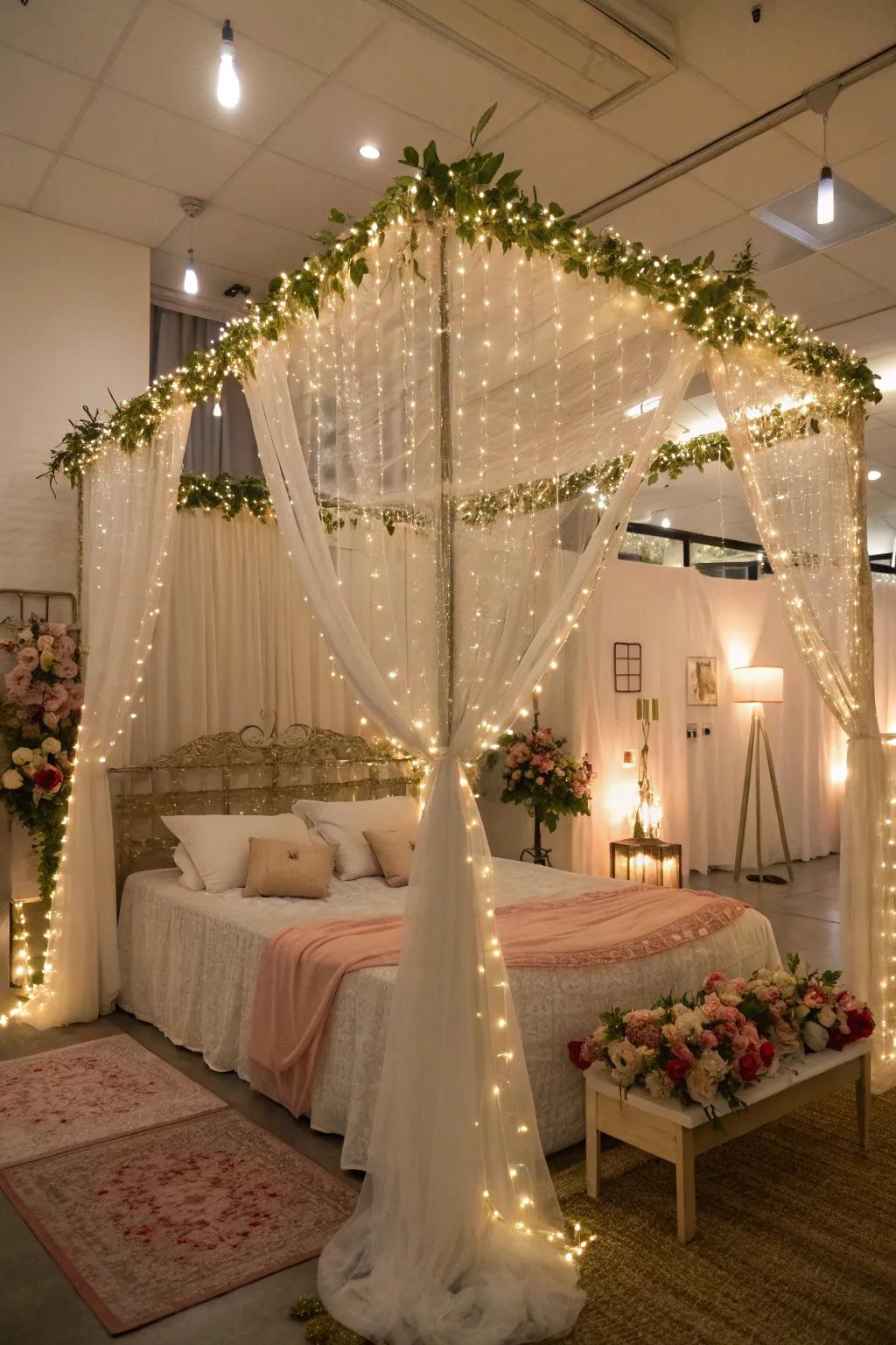 Fairy lights create a whimsical and dreamy ambiance.