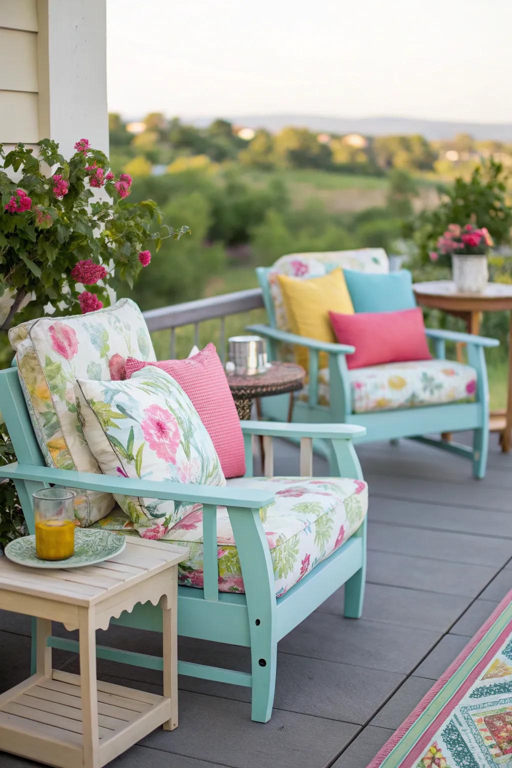 Repurposed furniture adds character and charm to your patio.