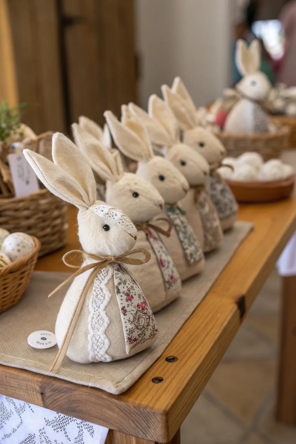 These fabric bunnies are a charming addition to your decor.