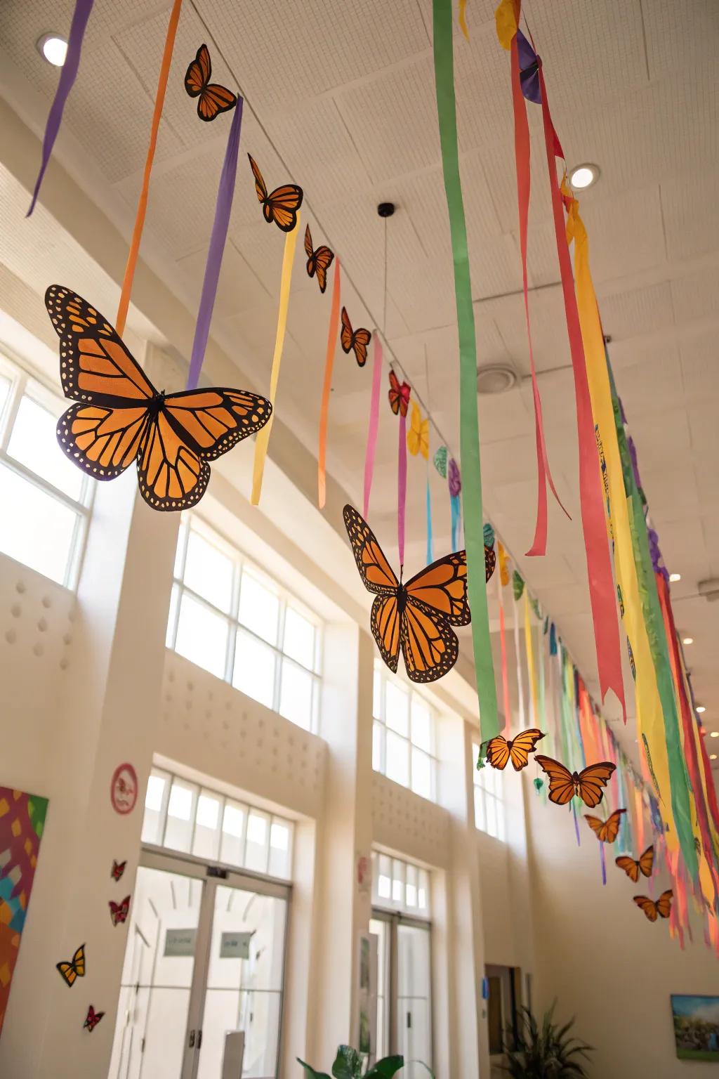 Craft monarch butterflies using colorful streamers.