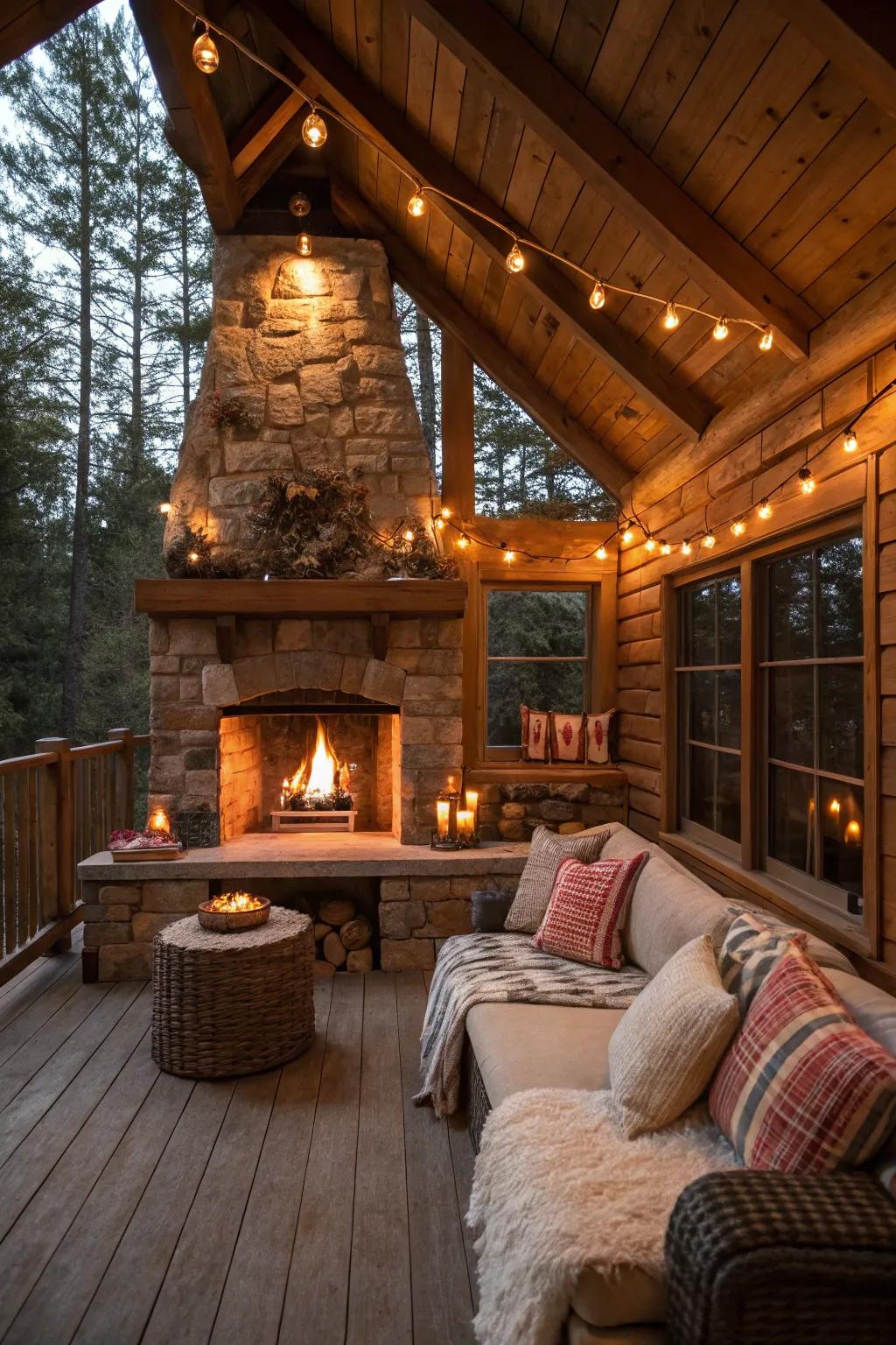 A cozy seating nook around the fireplace for intimate gatherings.