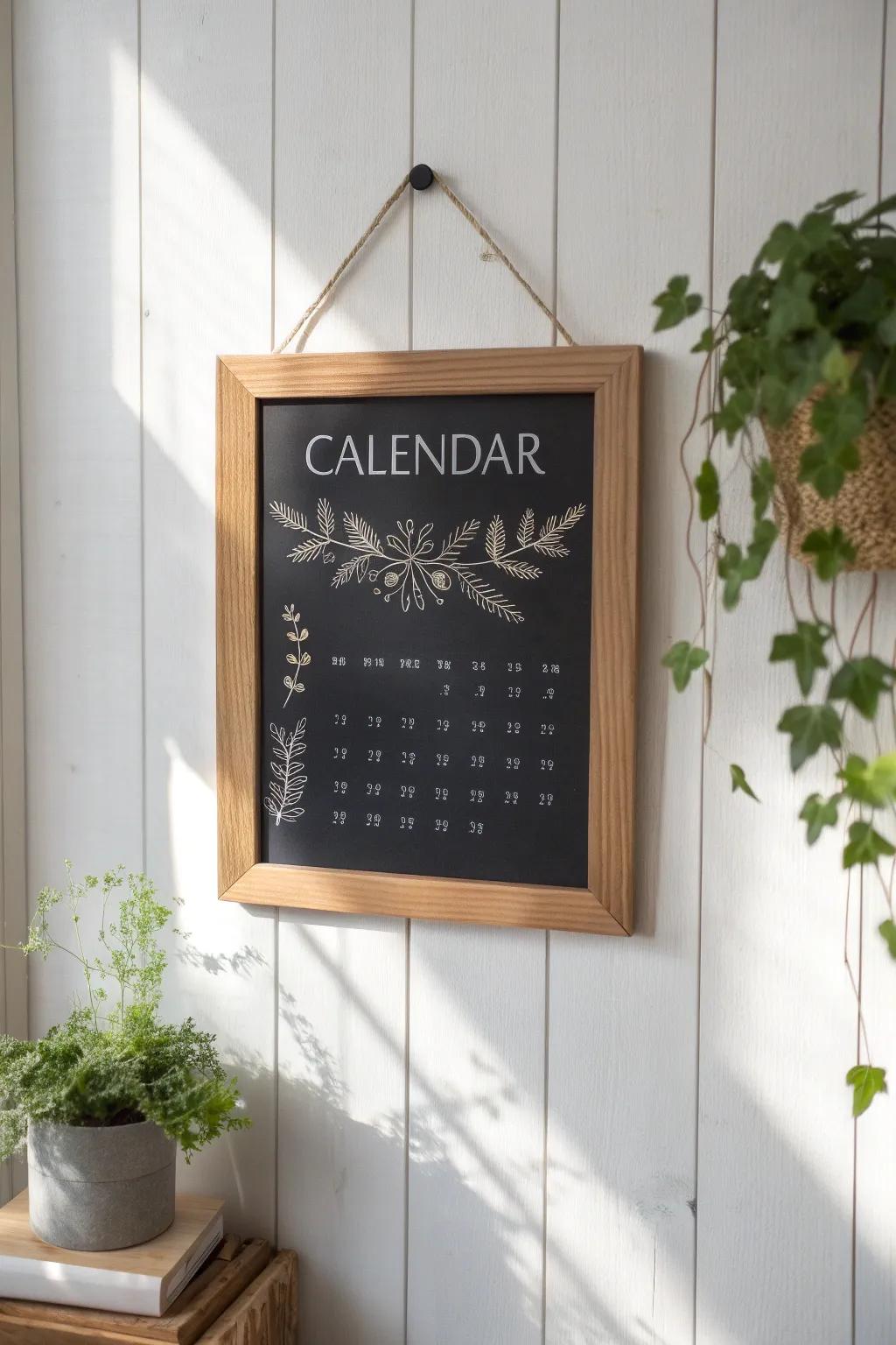 Embrace flexibility and creativity with a beautifully crafted chalkboard calendar, perfect for daily doodles and minimalist charm.