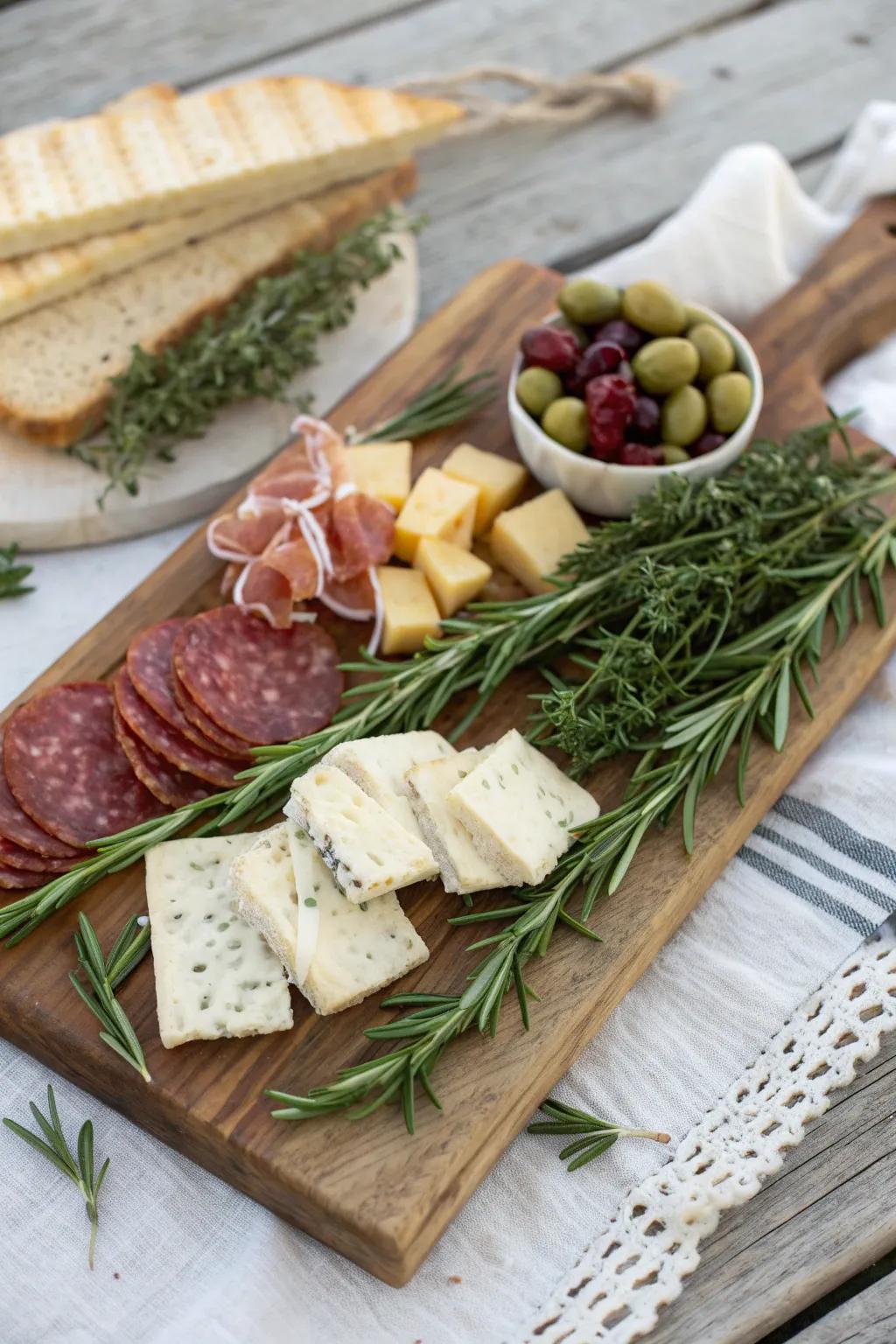 Elevate your outdoor gatherings with a touch of herbal elegance. 🌿🧀 #ScandiBohoCharm #CharcuterieArt