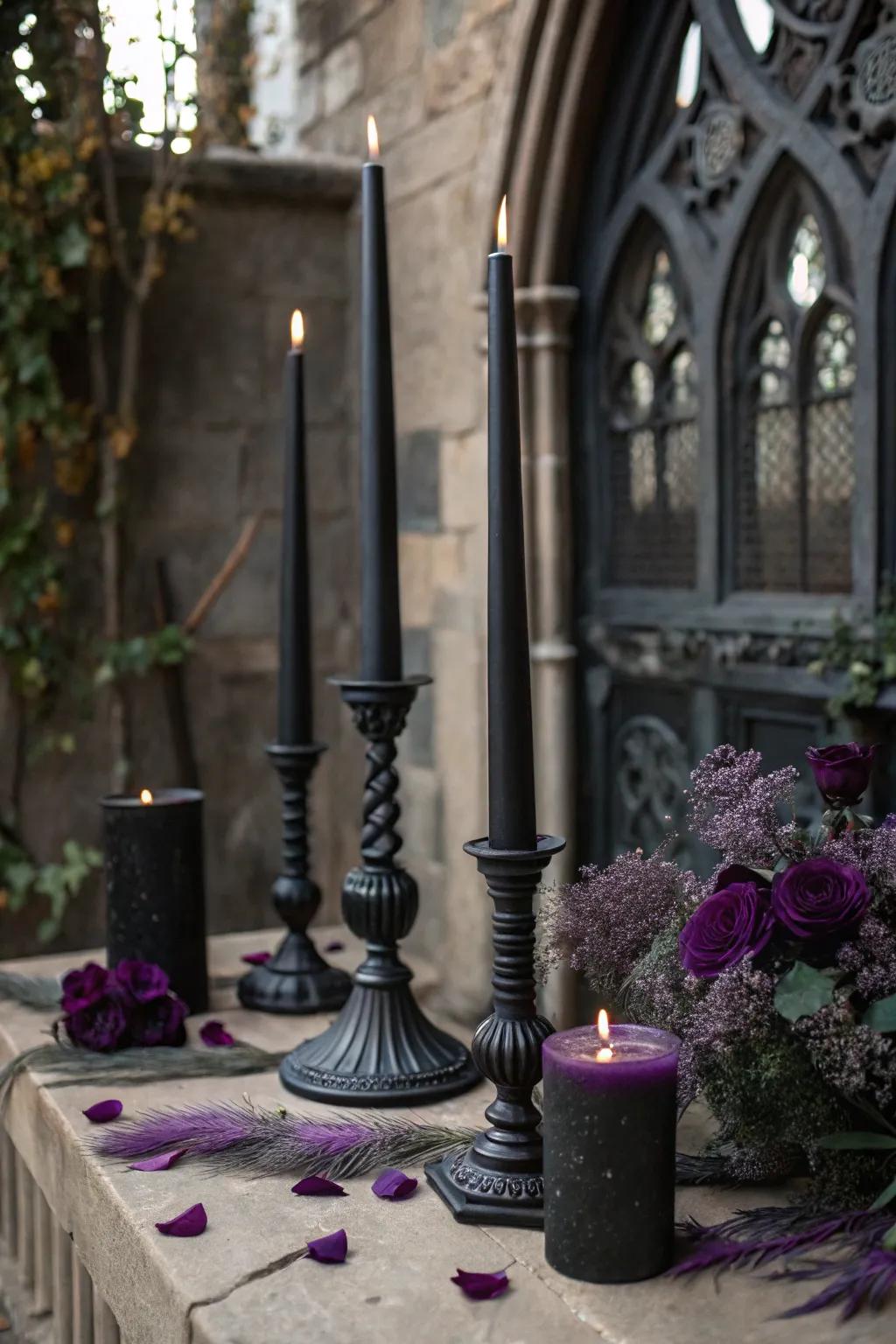 Embrace the dark side with a gothic-inspired candle display.