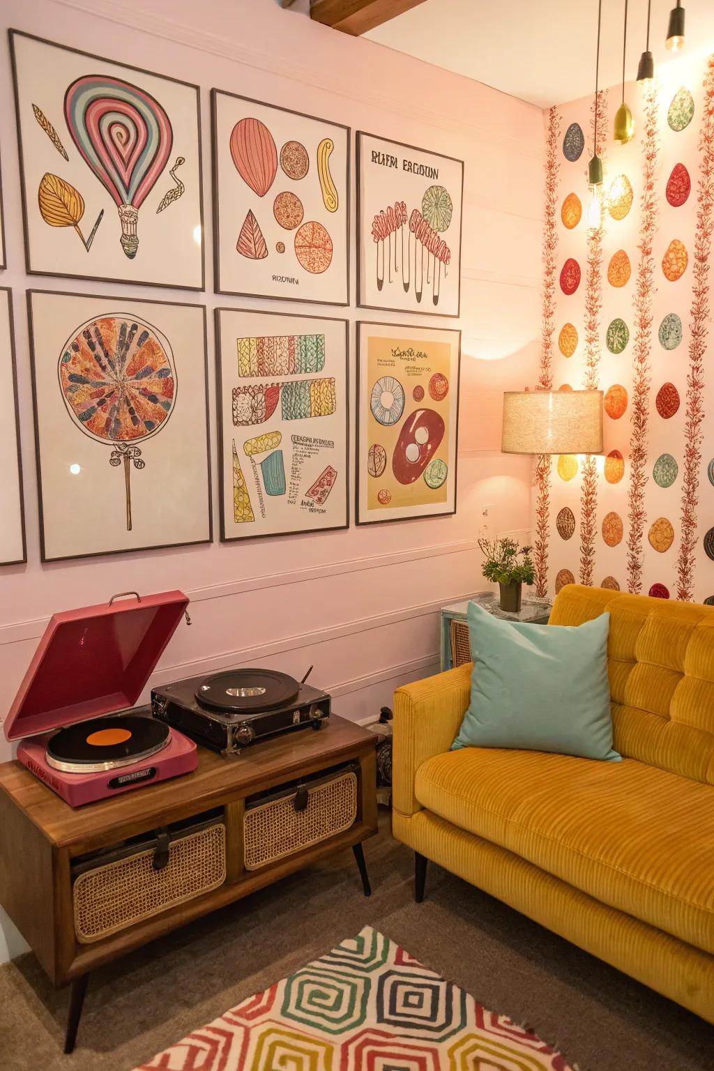 Retro hard candy drawings bring a nostalgic vibe to any space.