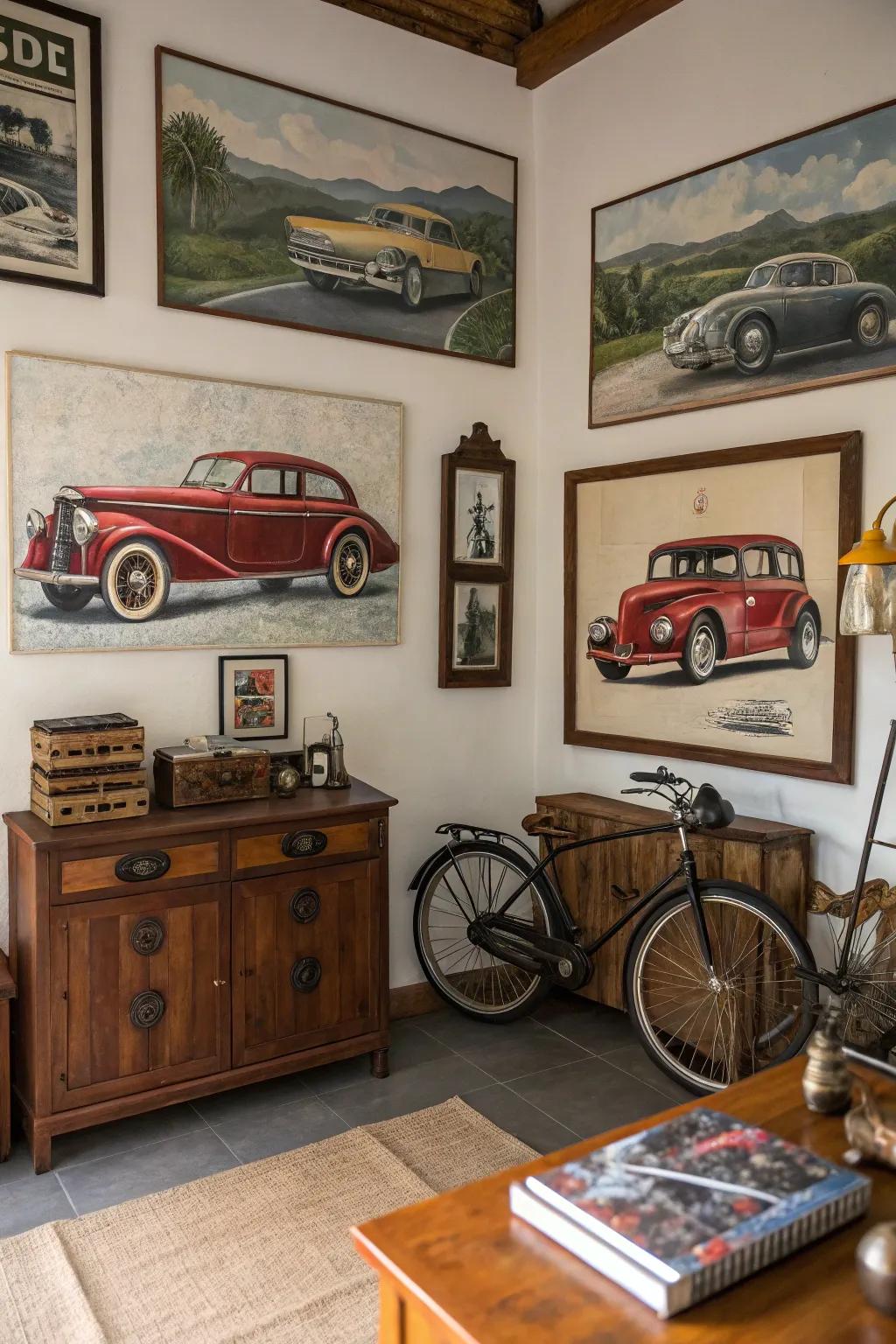 Rev up creativity with vintage vehicle paintings.