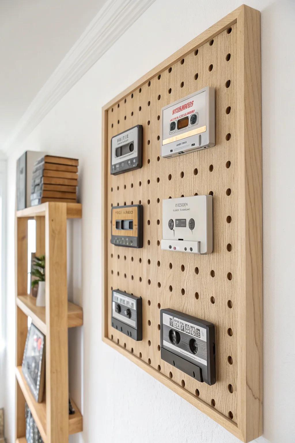Elevate your cassette collection with a stylish pegboard display—where minimalism meets nostalgia.