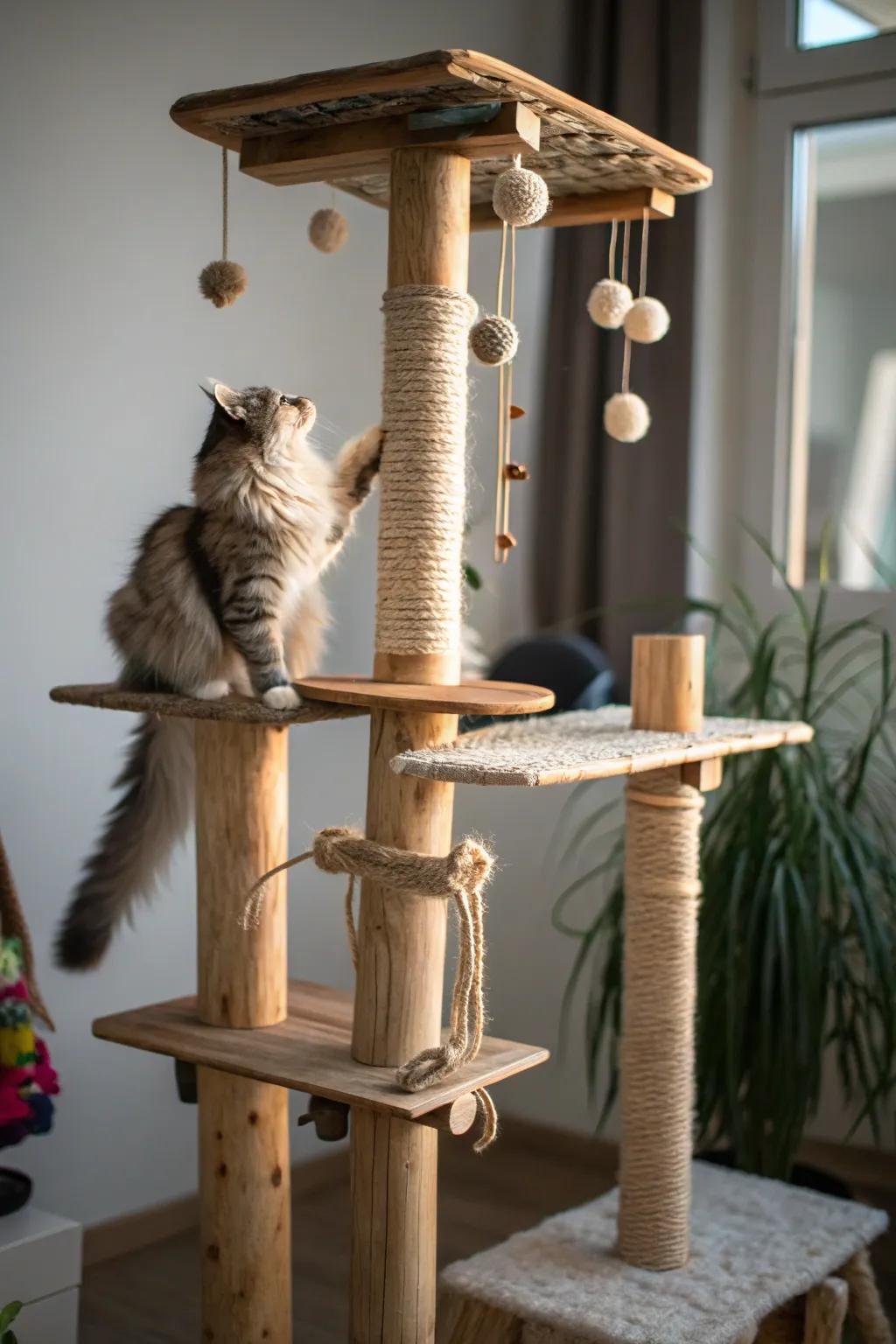 A DIY cat tree creates a climbing wonderland for your cat.