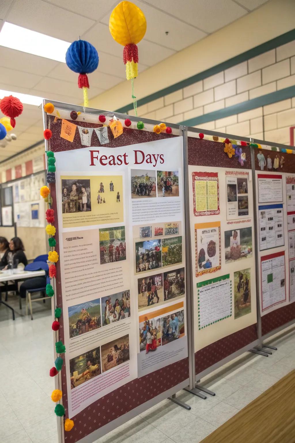 A Feast Day Celebrations bulletin board enhancing cultural awareness.