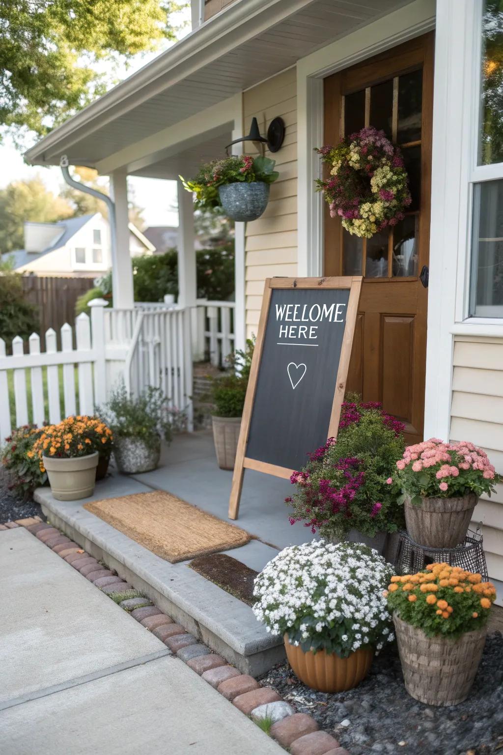 Personalized chalk signs make a warm first impression.