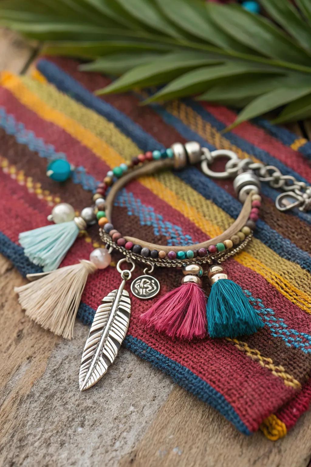 A bohemian charm bracelet that reflects a free-spirited lifestyle.