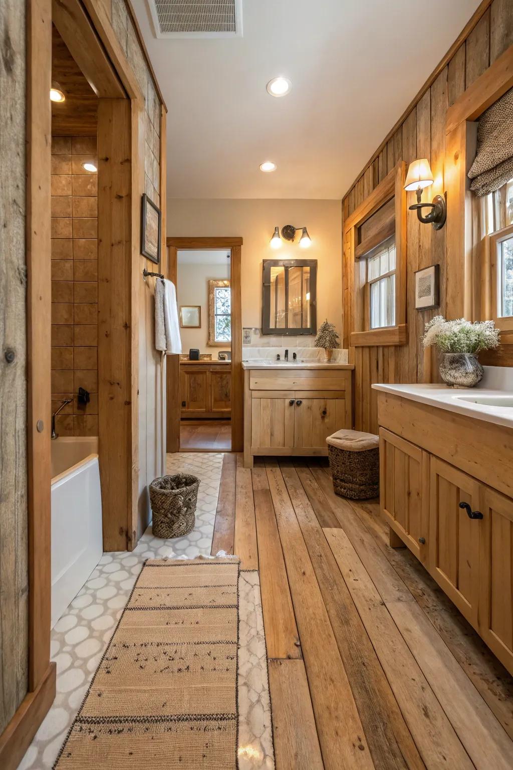 Reclaimed wood adds rustic charm and history to your bathroom.