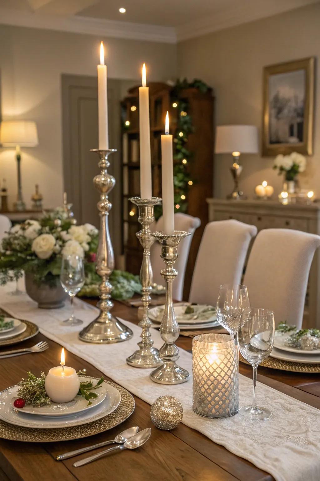 Candlesticks add a touch of elegance and warmth to any gathering.