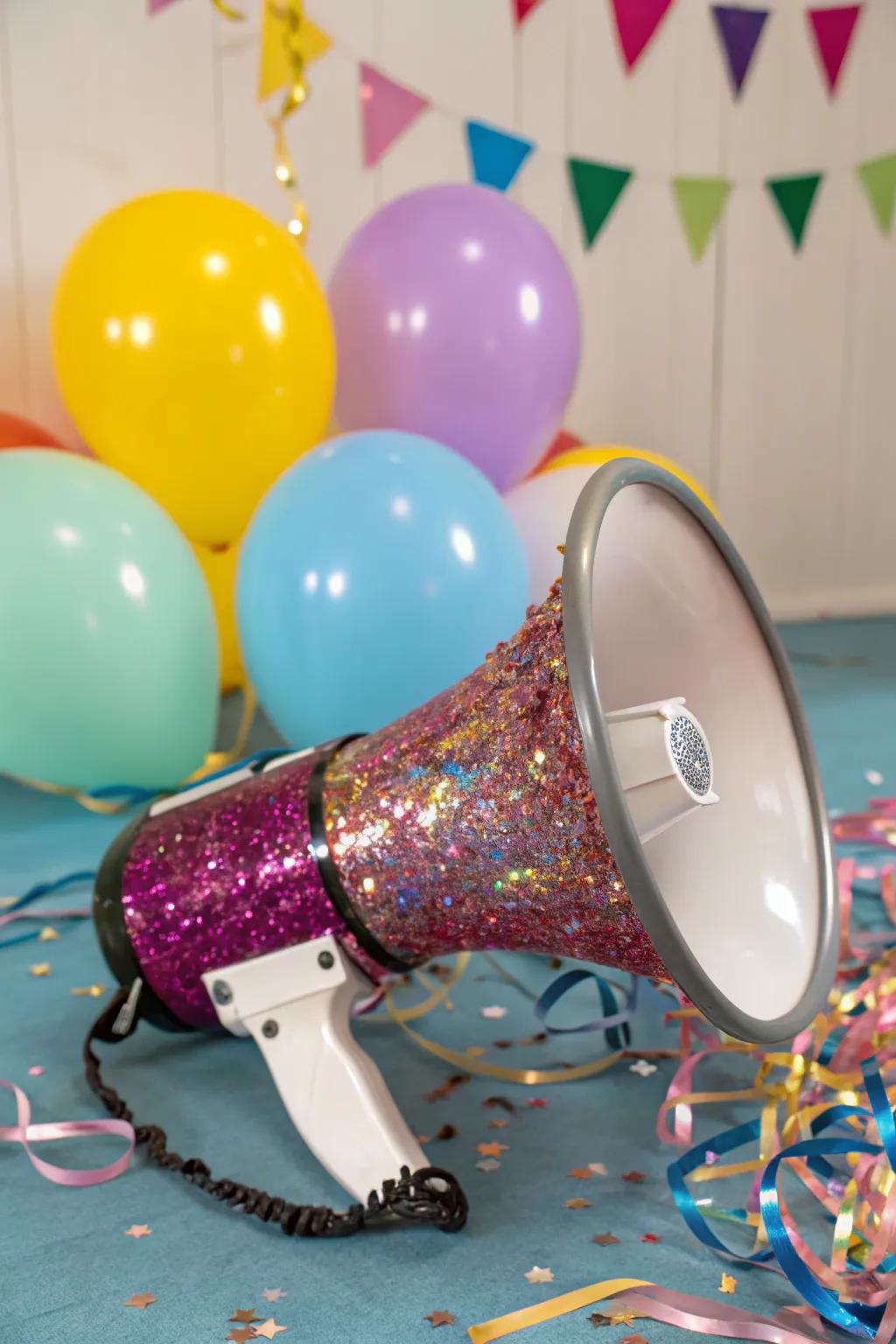 Sequins add a dazzling shine to your cheer megaphone.