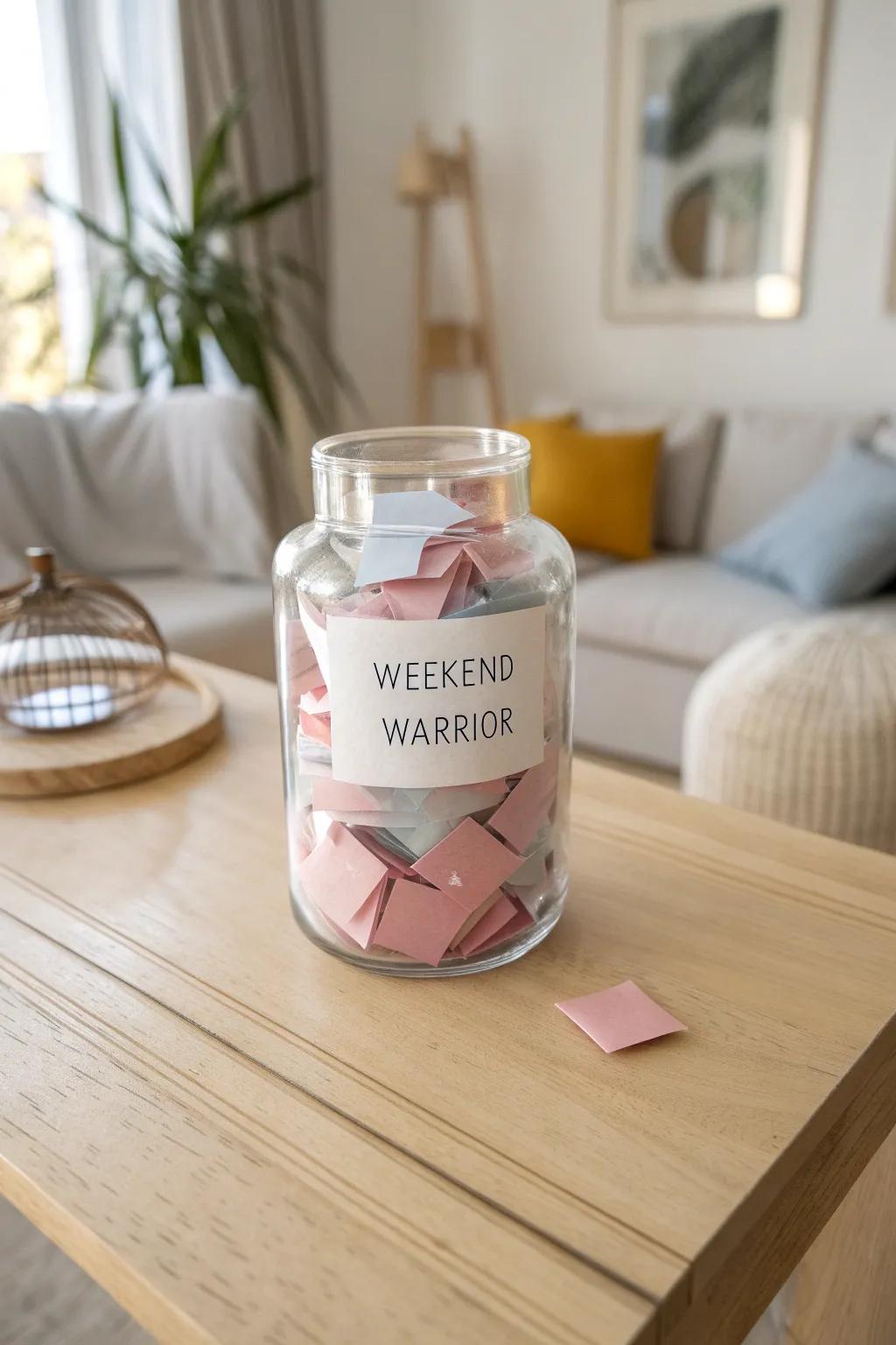Transform your weekends with the 'Weekend Warrior Jar' – a simple and stylish way to conquer bigger tasks with ease and elegance.