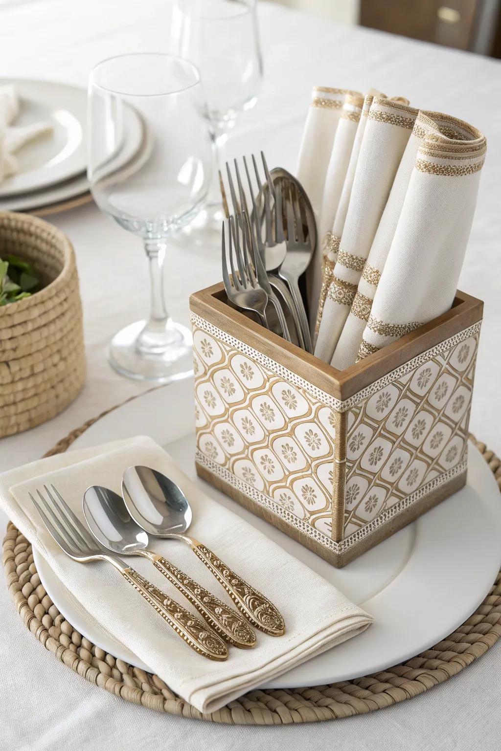 A stylish flatware arrangement adds elegance to your buffet setup.