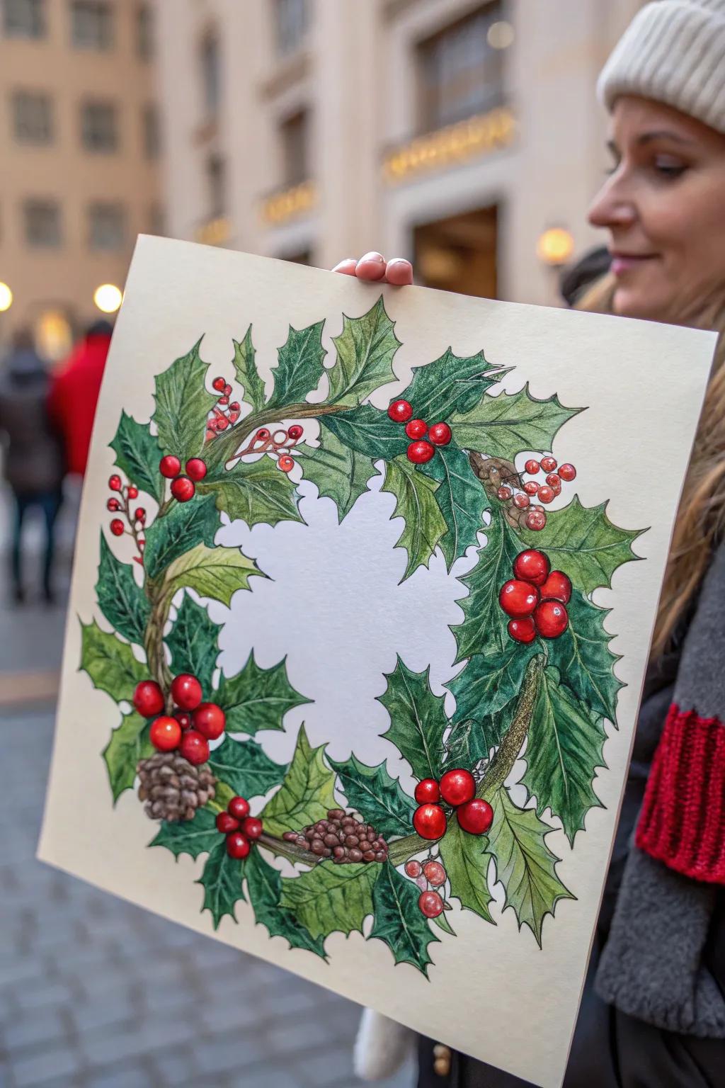 Spread cheer with festive holiday wreath art.