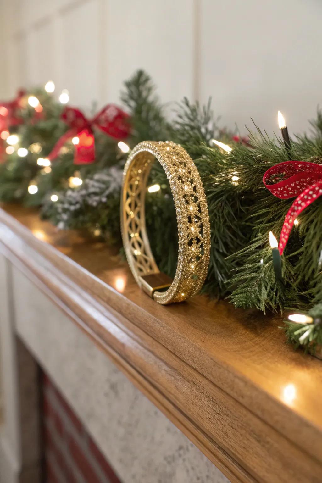 Elevate your holiday style with a stunning gold ornament bangle.