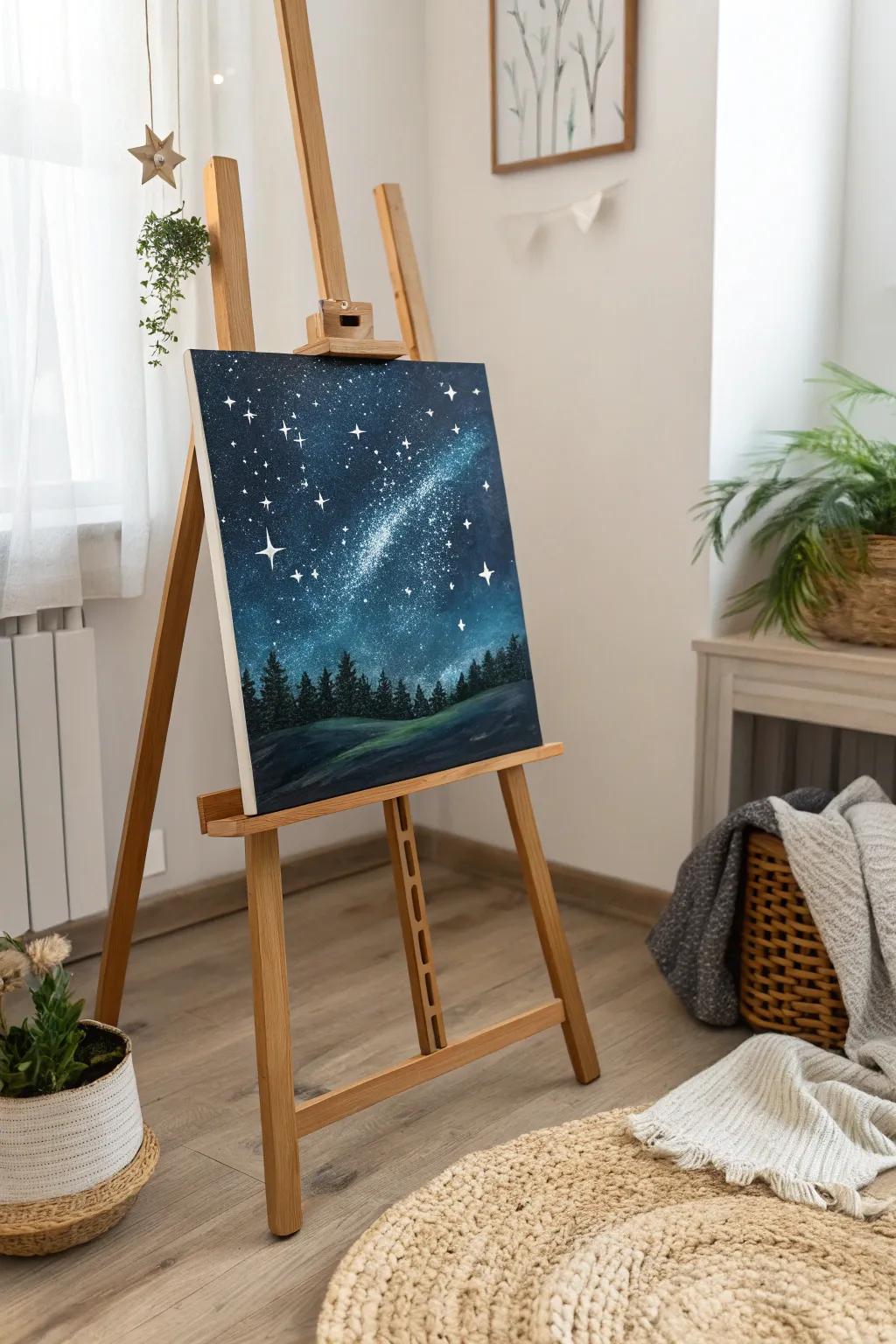 Craft a magical winter wonder with a starry night sky painting!