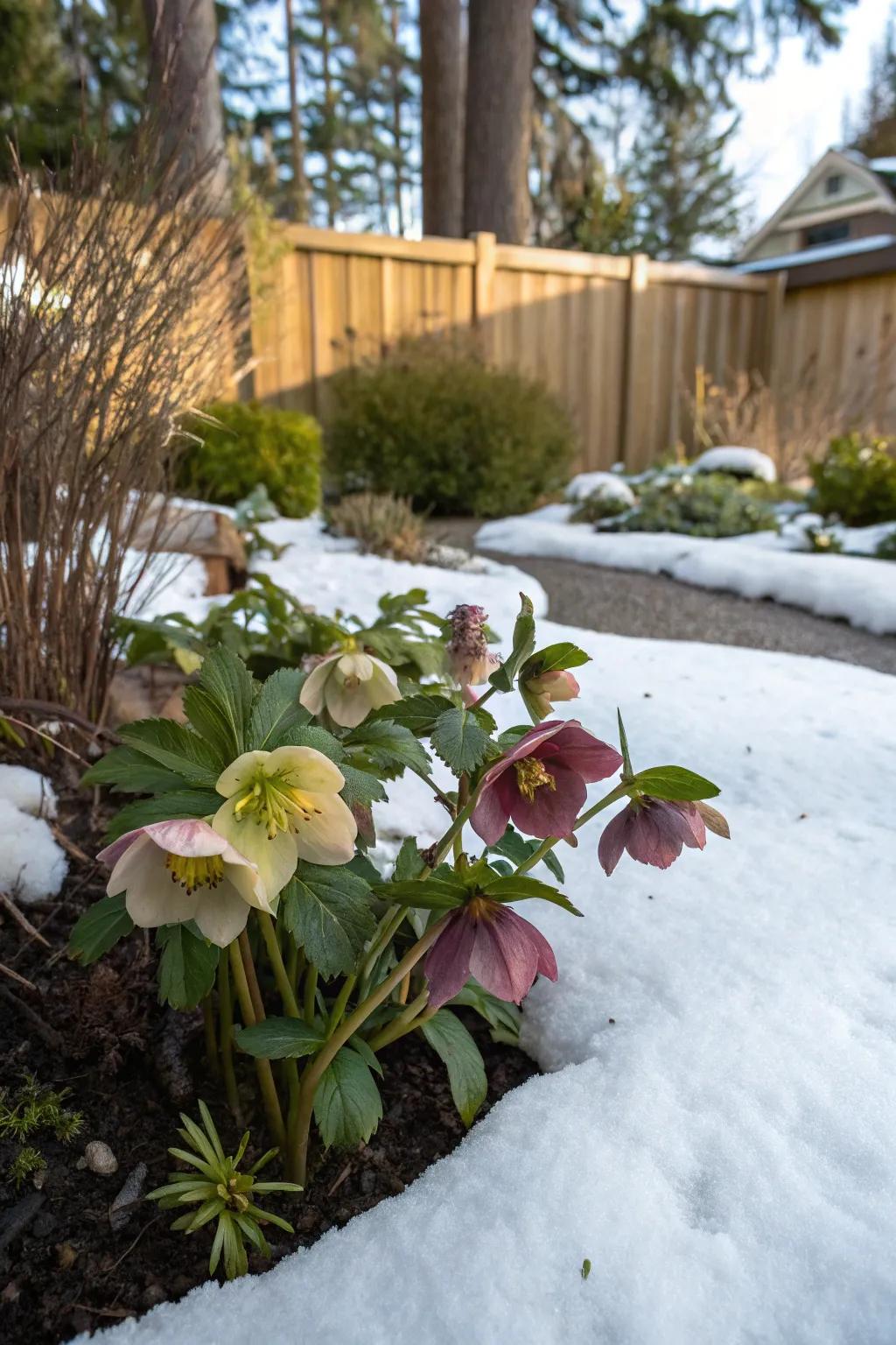 Hellebores, or Christmas roses, add elegance to winter gardens.