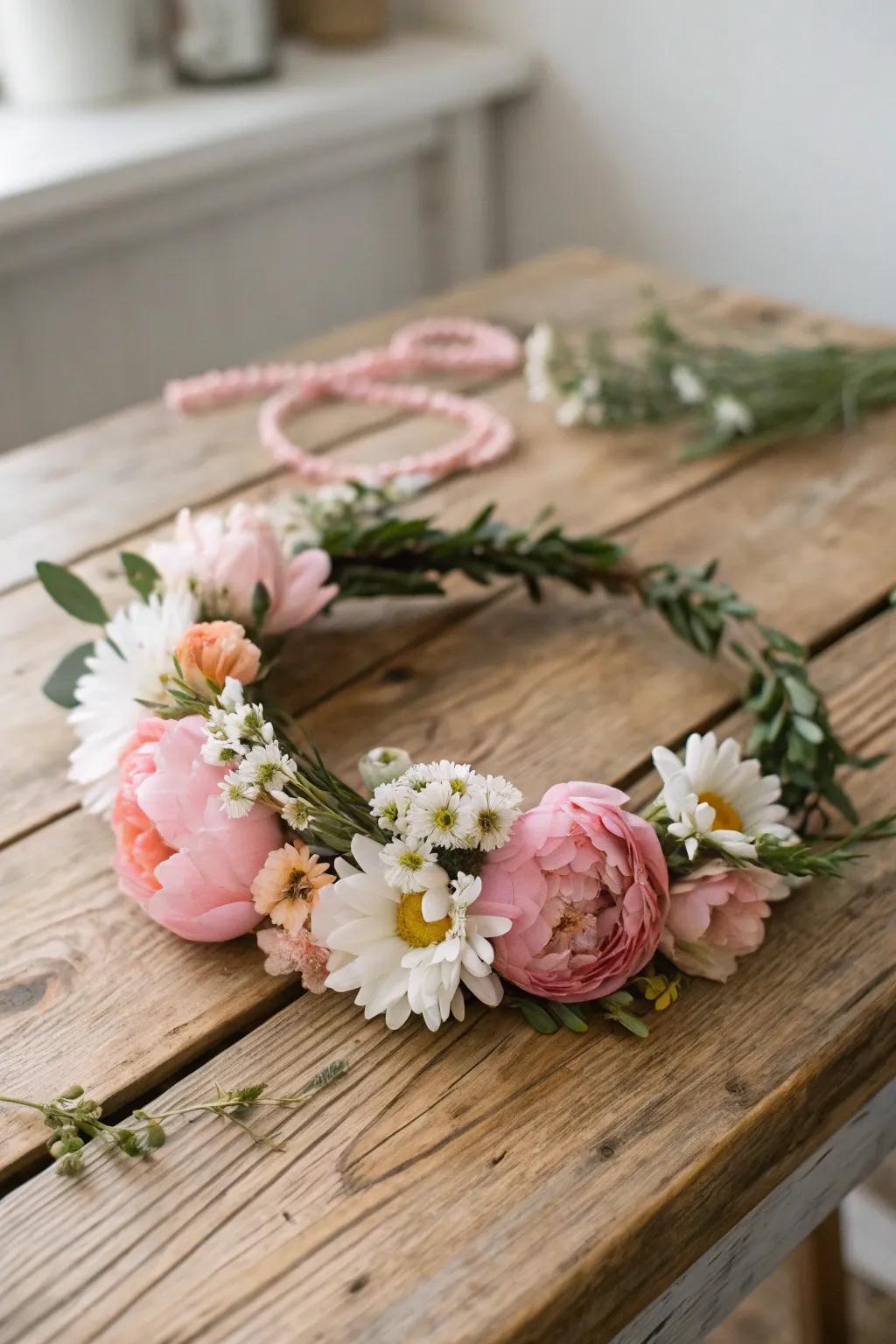 Celebrate Mother's Day with a handmade flower crown, a symbol of love and nurturing.