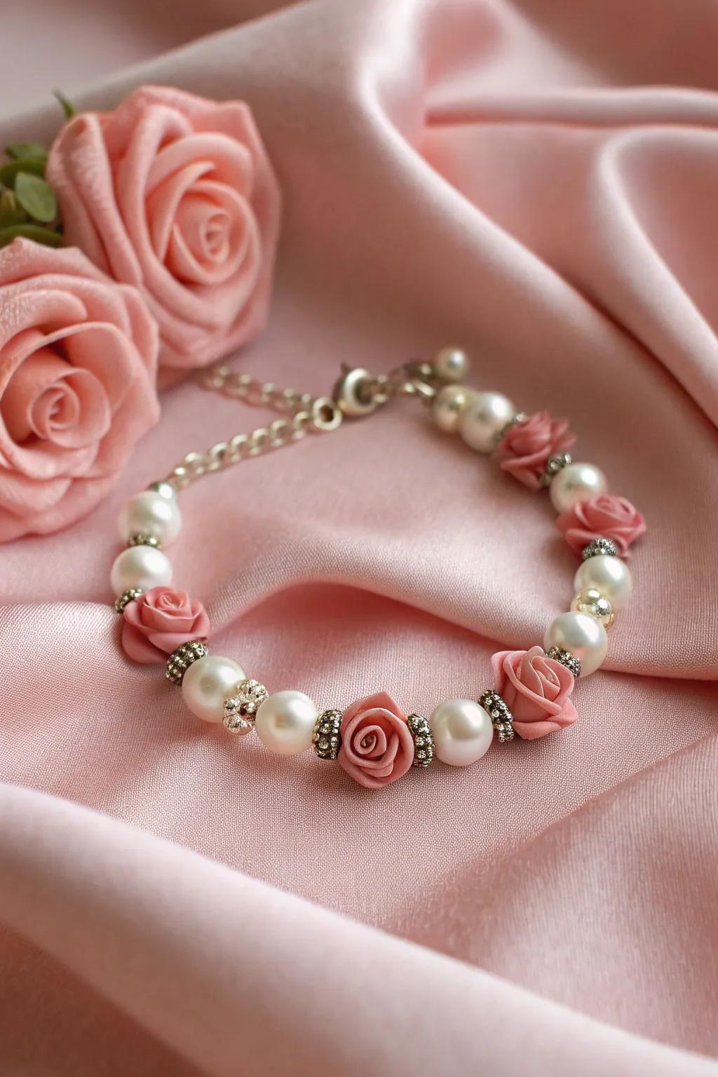 Rosy hues and pearls for a romantic, feminine bracelet.