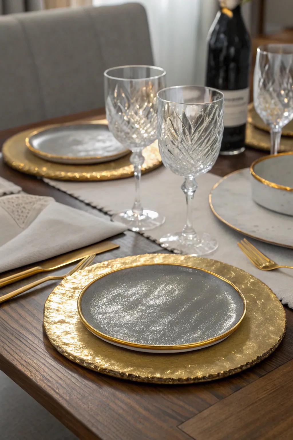 Metallic highlights add a touch of glamour to your coasters.