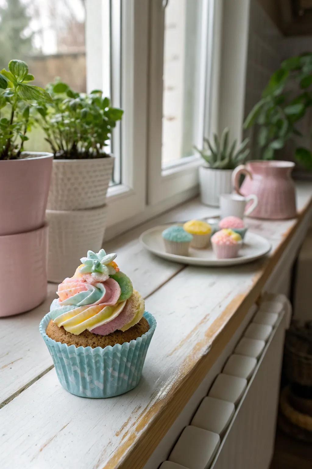 A pastel dream clay cupcake, soft and soothing.