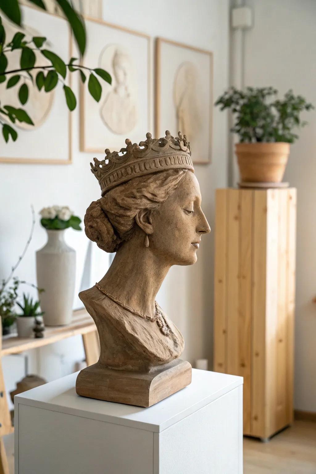 Bringing history to life: A queen sculpted in clay, where simplicity meets elegance.