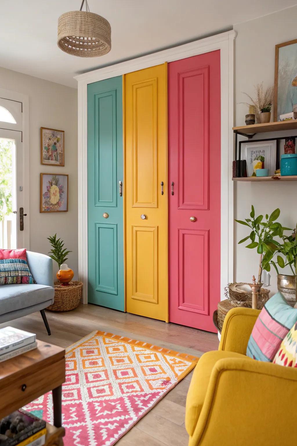 Painted doors offer a colorful and personalized touch.