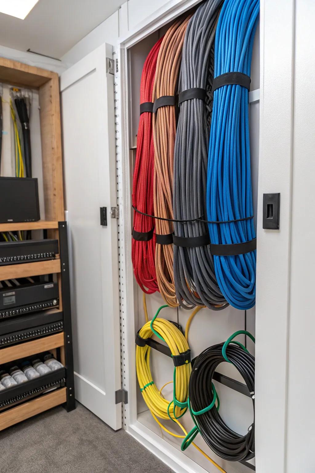 Keep your closet studio tidy with effective cable management solutions.