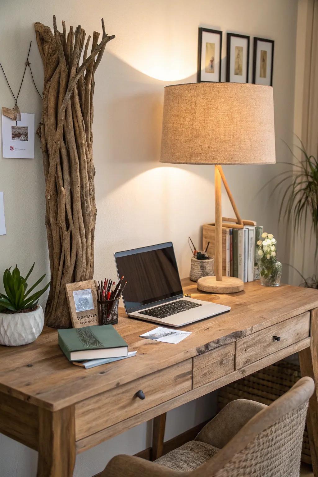 Driftwood table lamps bring the beauty of nature indoors.