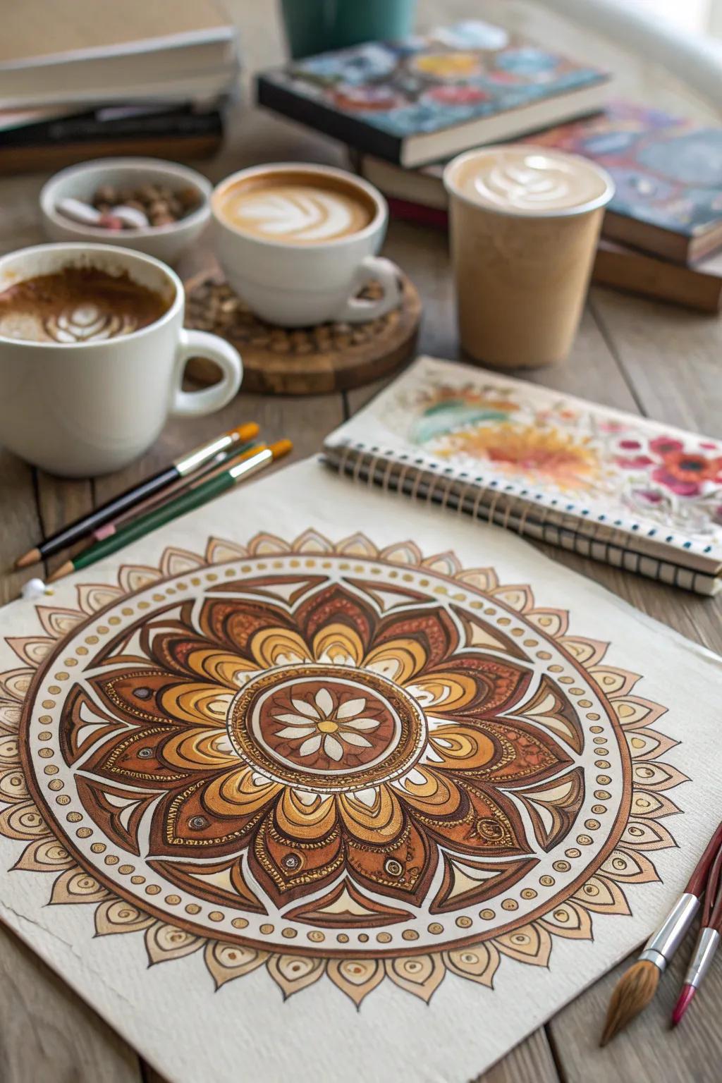 Find peace and balance with coffee-painted mandalas.