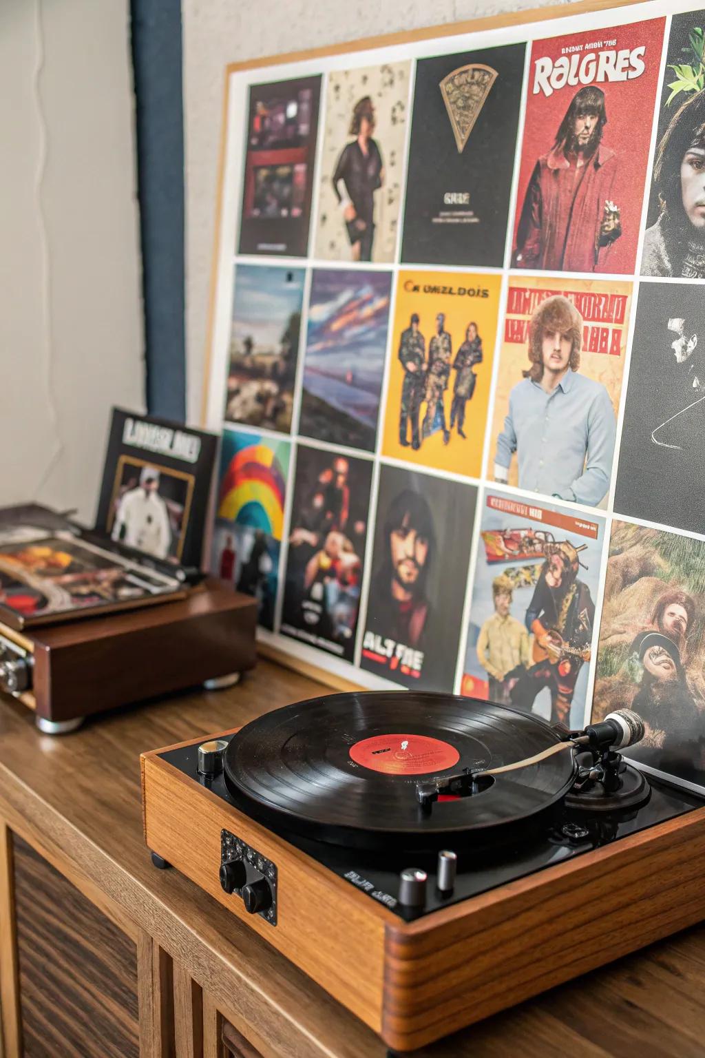 A music lover's collage blending tunes and decor seamlessly.