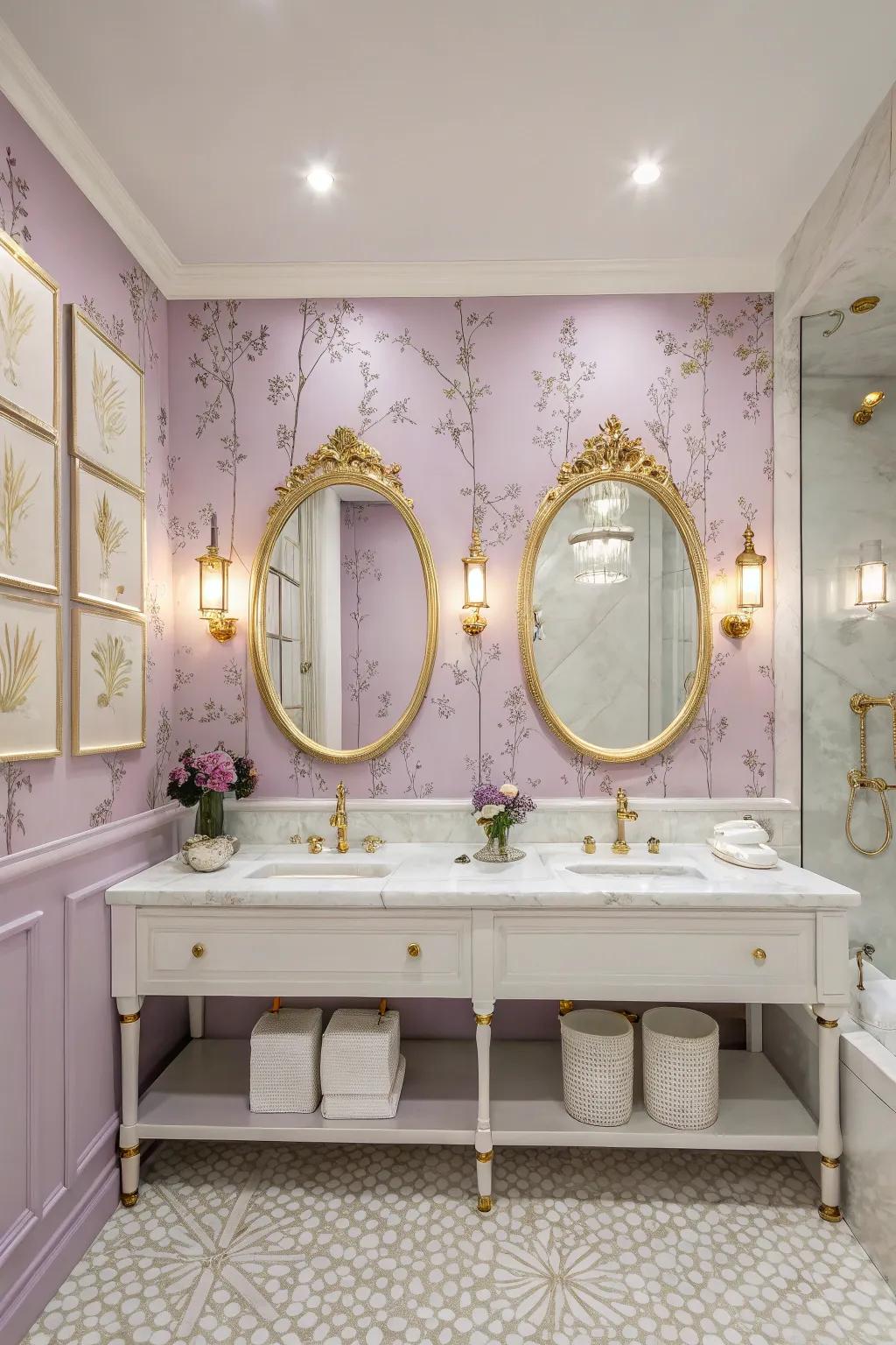 Lilac adds a whimsical and sophisticated vibe, perfect for a playful bathroom.