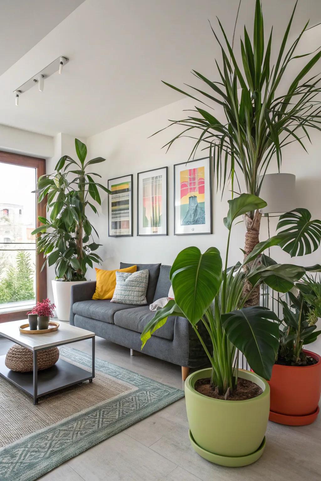 Indoor plants bring life to the space.