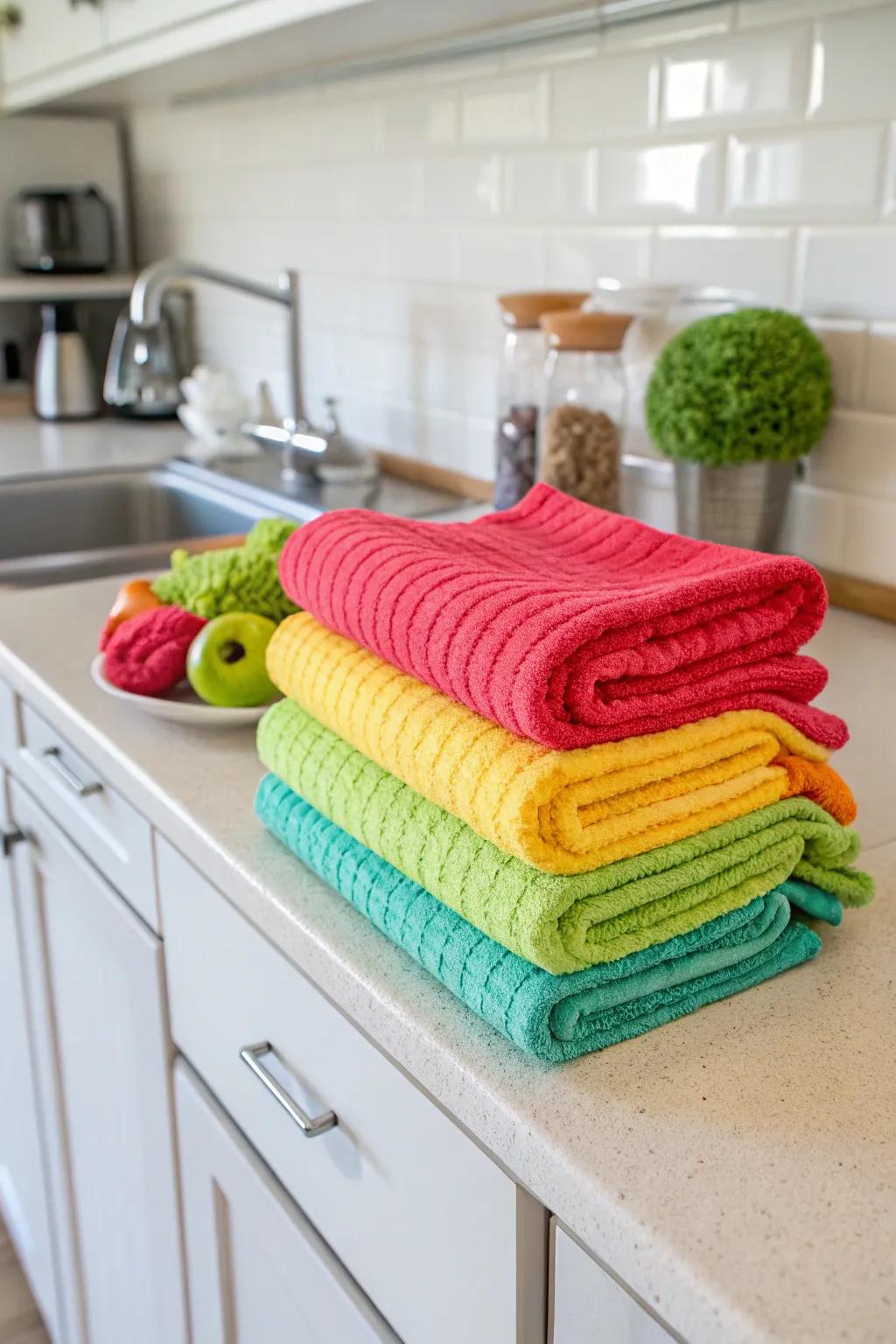 Bright and cheerful kitchen towels that bring joy to any kitchen.