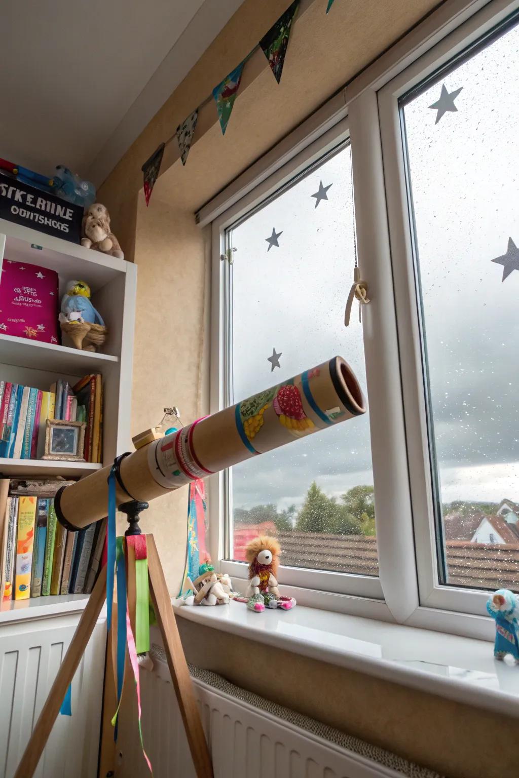 A cardboard telescope ready for celestial adventures.