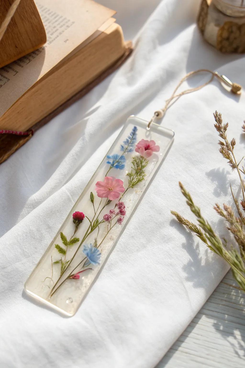 Add a touch of nature to your reading with a handmade resin bookmark, where simplicity meets elegance.