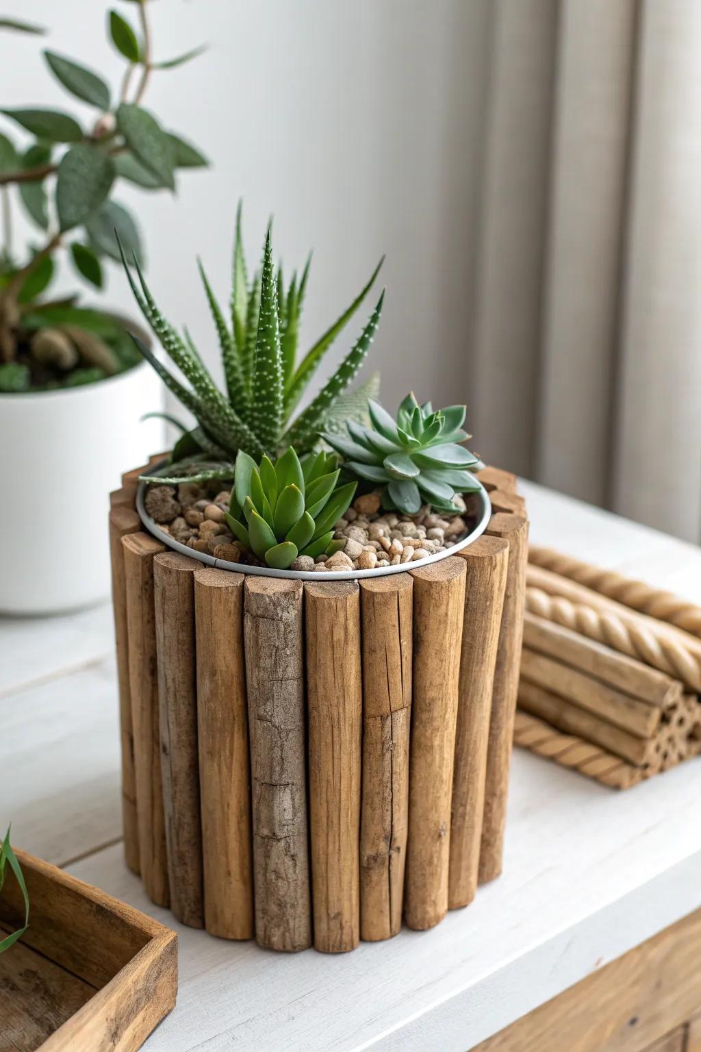 Embrace nature with this charming DIY stick planter, a perfect blend of simplicity and style for your home garden.