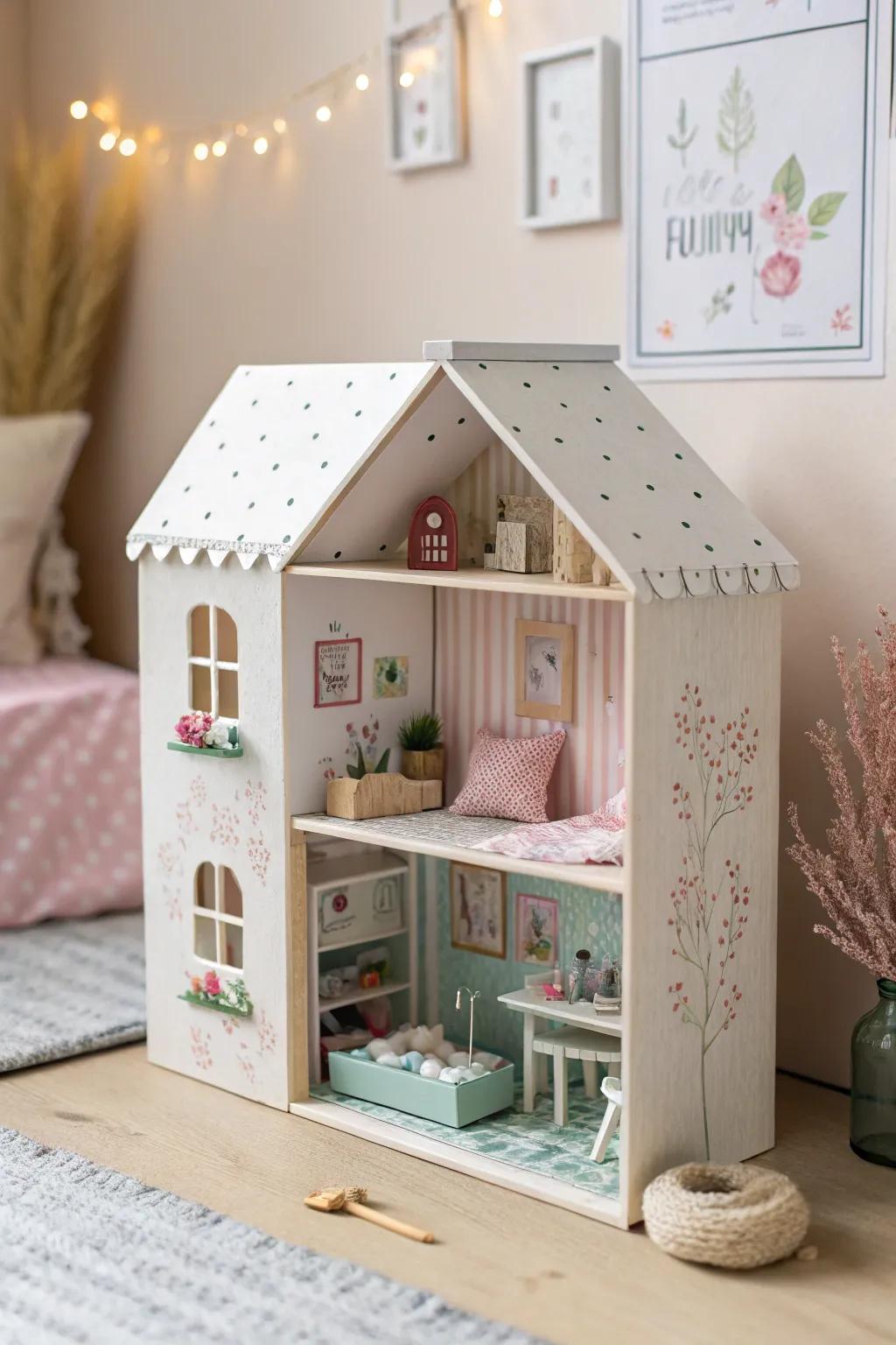 Transform a simple shoe box into a charming, handcrafted dollhouse that captures the essence of Scandinavian minimalism with a Boho twist.