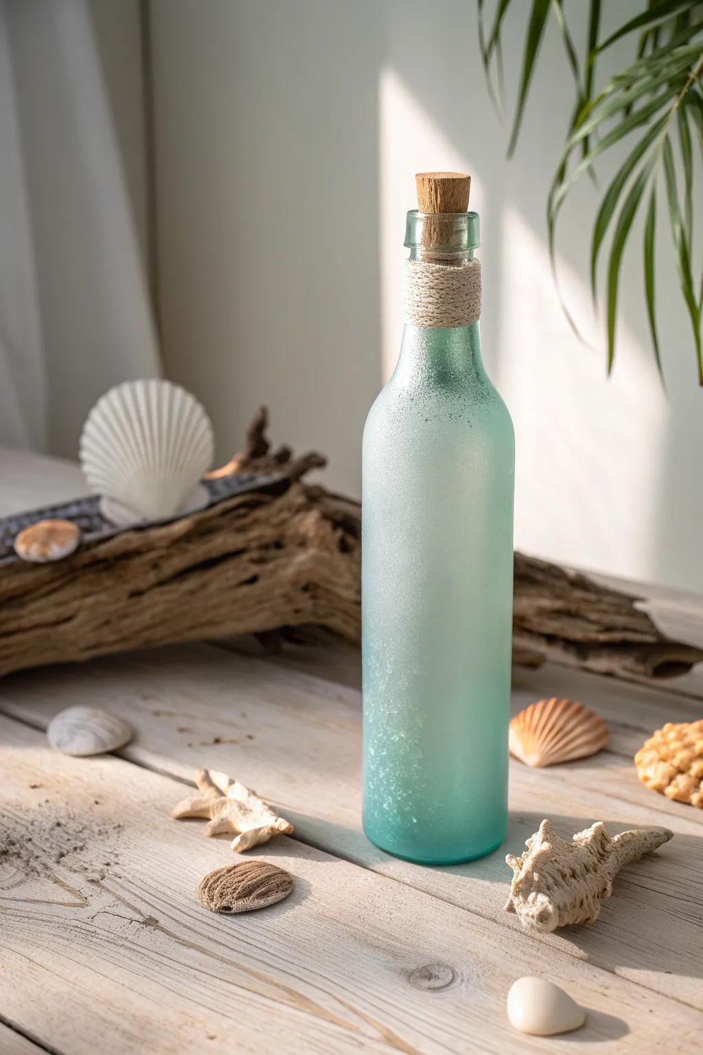 Bring the beach to your home with this DIY sea glass bottle, the perfect blend of simplicity and natural beauty. 🌊✨