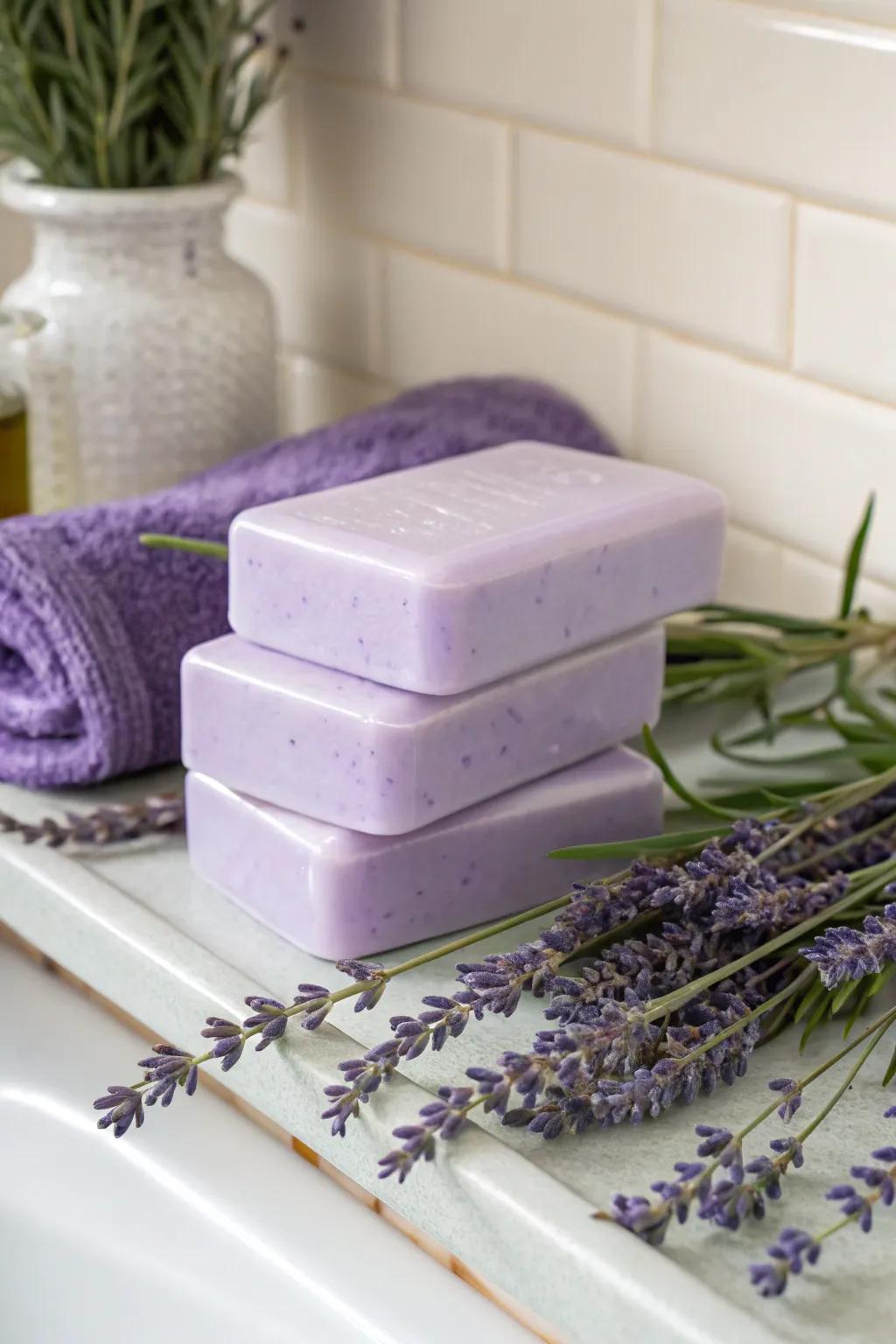 Handcrafted lavender soap brings serenity to your routine.