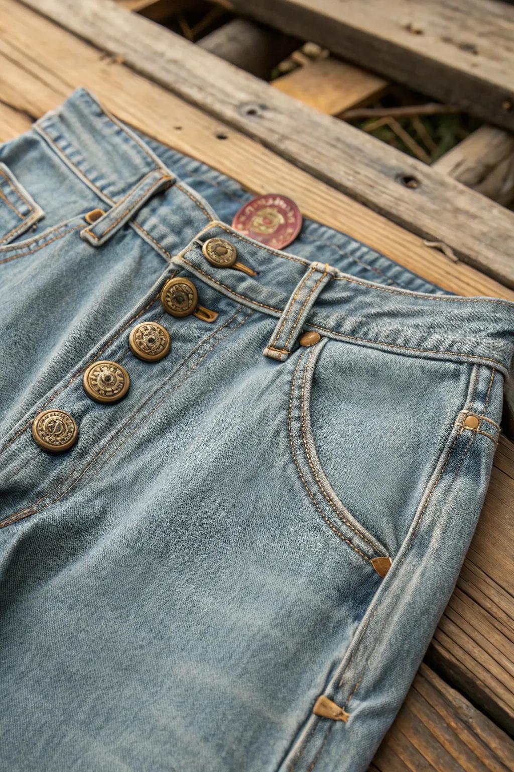 Vintage buttons add a personalized touch to everyday denim.