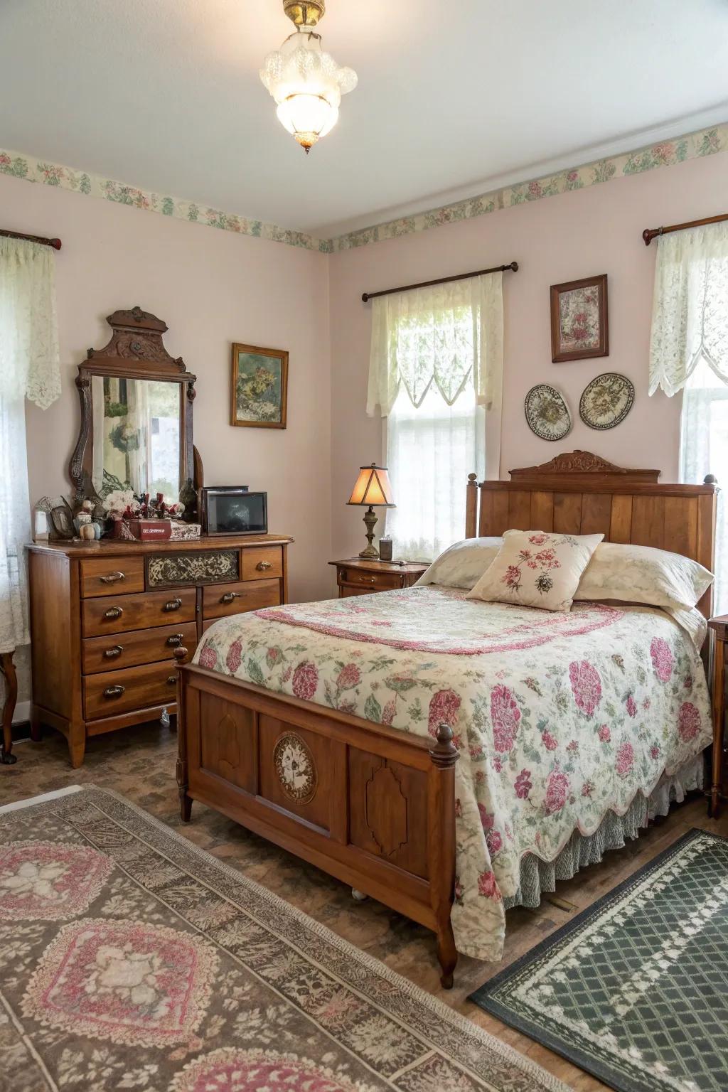 Vintage touches add charm and nostalgia to your bedroom.