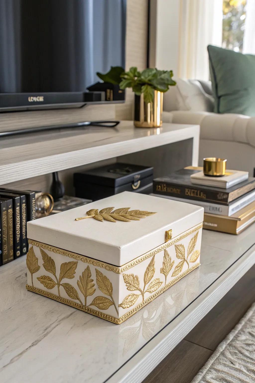 A box with luxurious gold leaf accents.