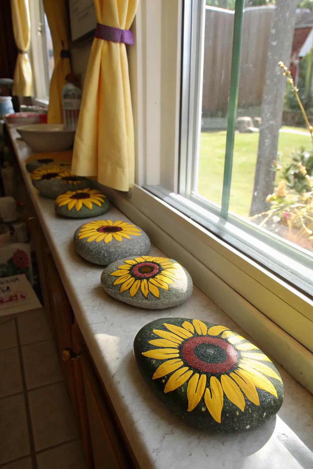 Bring sunshine indoors with bright sunflower rocks.