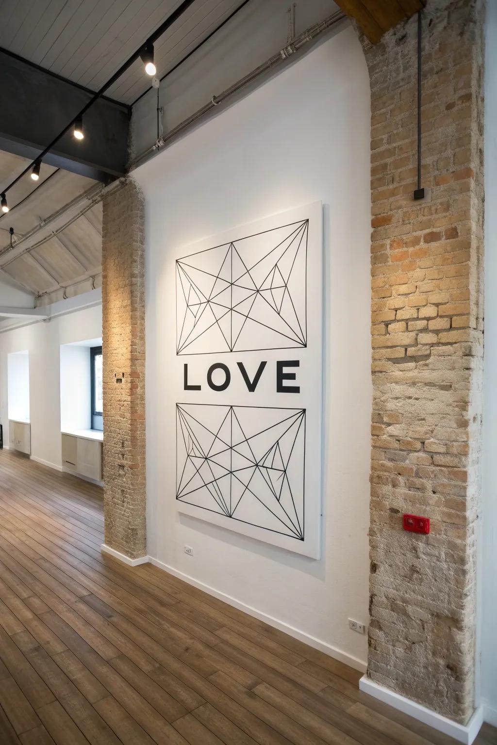 Add modern flair with geometric love art.